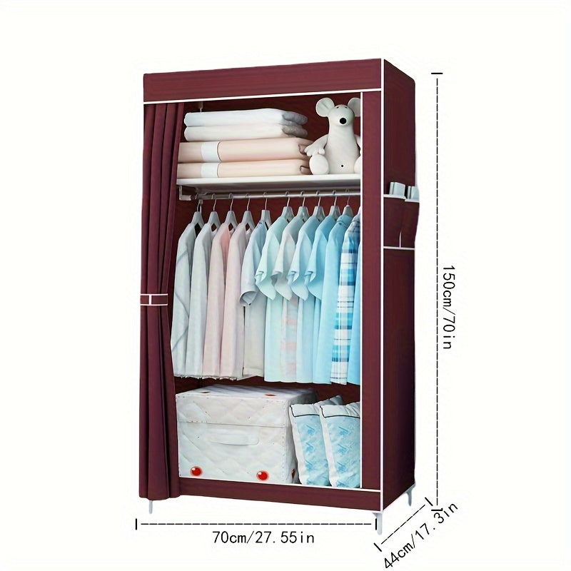 2 Layer Clothes Storage Cabinet With Dustproof Curtain Plastic Storage Rack