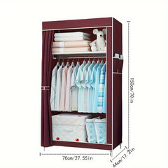 2 Layer Clothes Storage Cabinet With Dustproof Curtain Plastic Storage Rack