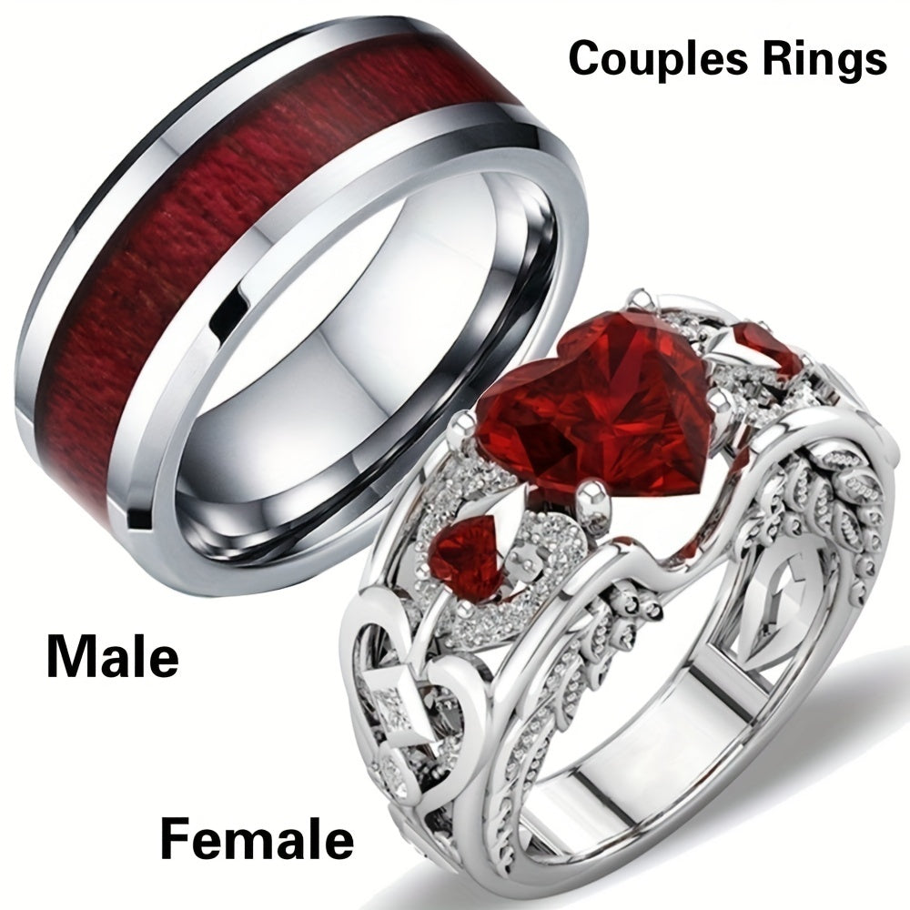 Stainless Steel Men's Heart & Ruby Ring