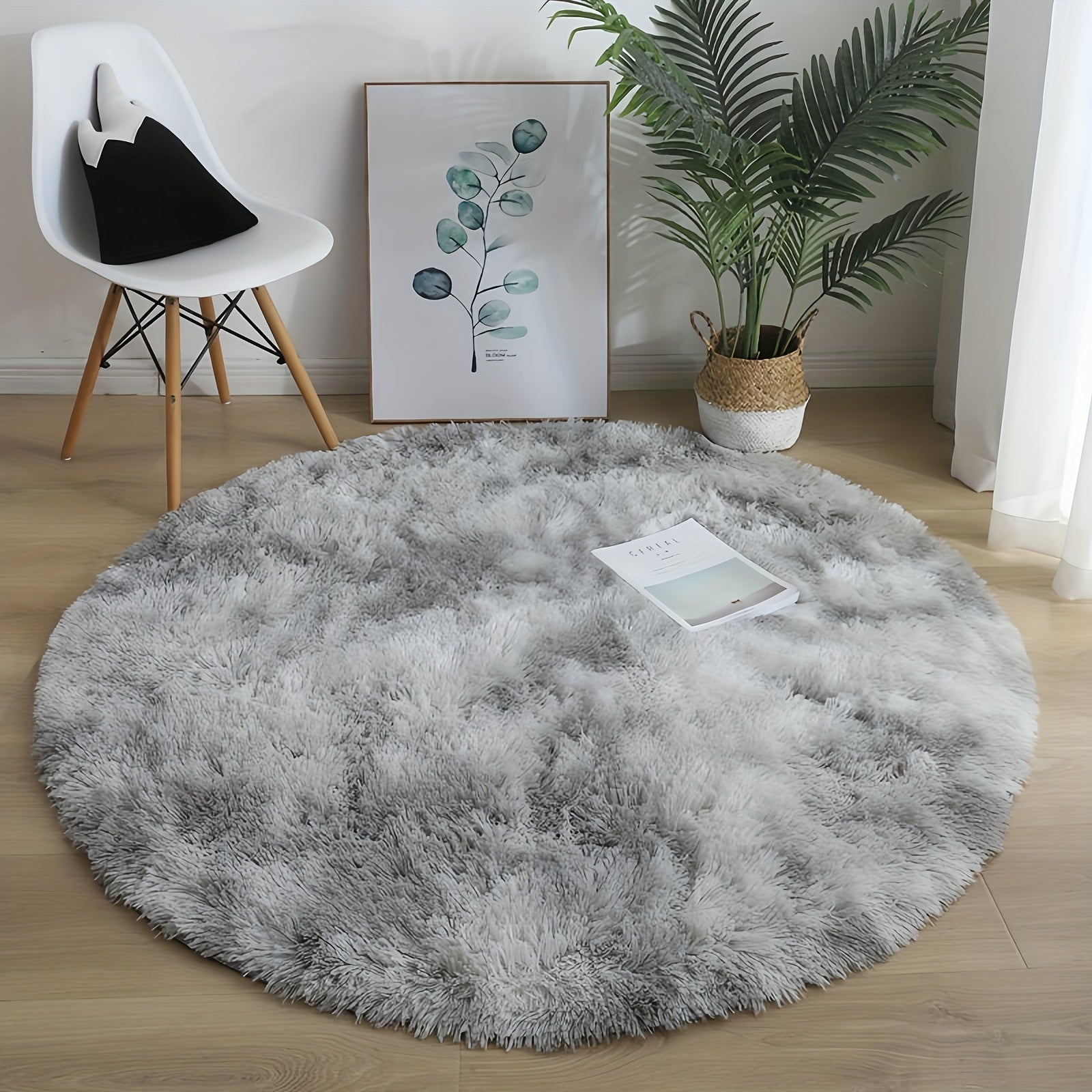 Round Tie Dye Long Pile Carpet and Mat Non-slip Bottom Soft and Comfortable
