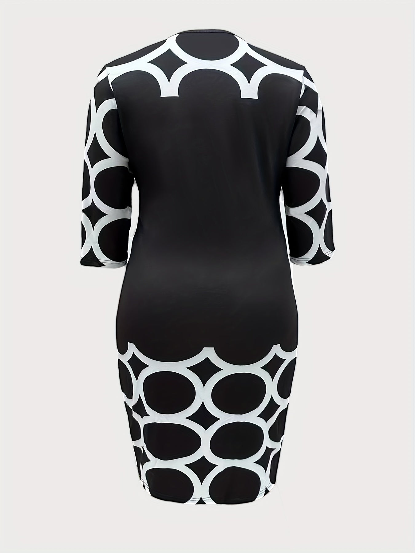  Geometric Print Round Neck Dress