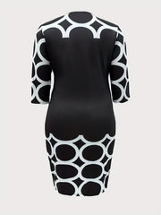 Geometric Print Round Neck Dress