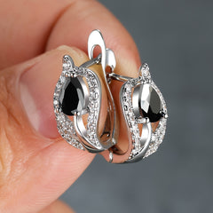 Multicolor Zirconia Stone Hoop Earrings, Leaf Crystal Silver Wedding Jewelry