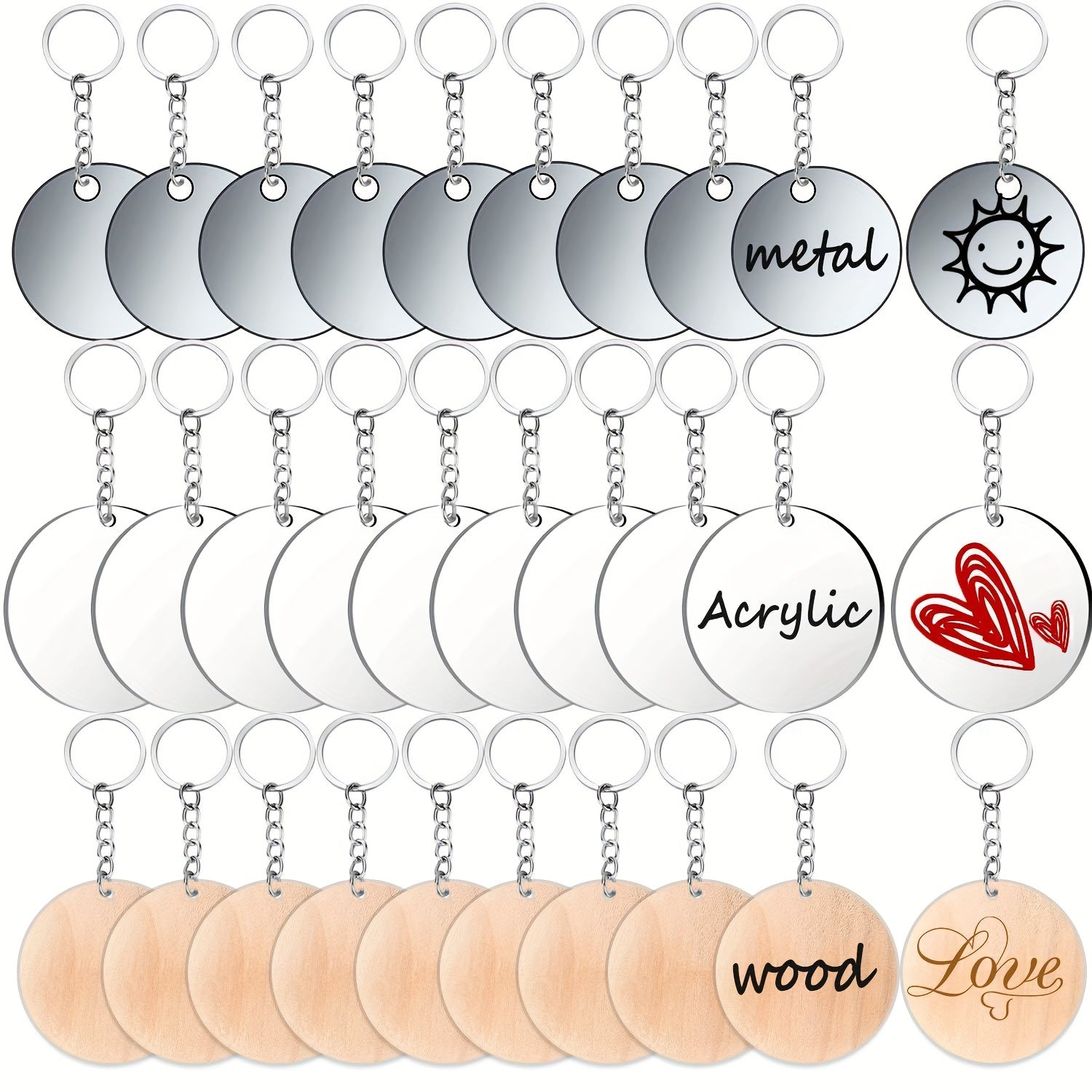90PCS Sublimation Blanks Kit Keychain Stainless Steel Metal Blank Wood Blank Acr