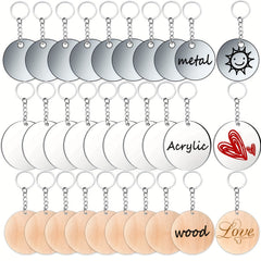 90PCS Sublimation Blanks Kit Keychain Stainless Steel Metal Blank Wood Blank Acr