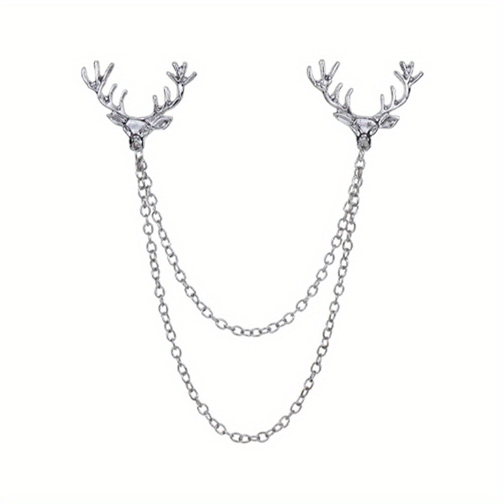 Deer Horn Chain Brooch Zinc Alloy Chain Tassel Brooch Pin