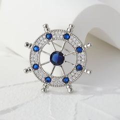 Atmospheric Men's Rudder Brooch with Zircon Inlay
