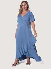  Surplice Neck Short Sleeve Maxi Dress