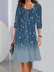  Ombre Long Sleeve Round Neck Midi Dress