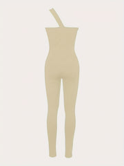 One Shoulder Ribbed Jumpsuit - Women's Casual One Piece