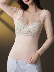 Lace Thermal Underwear Floral Print Top