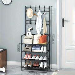 Coat Rack Shoe Hat Organizer 8 Hooks Double Row Shoes Storage