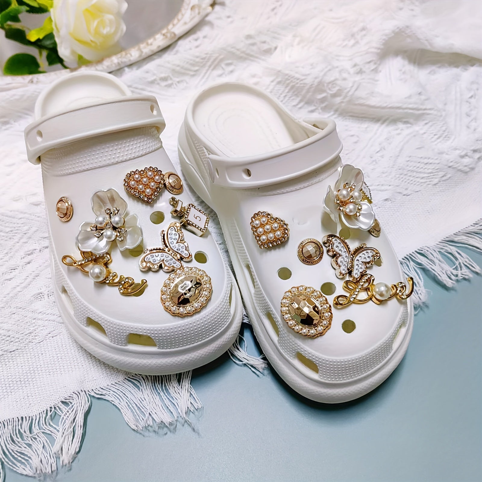 16pcs Butterfly & Flowers Shoe Charms For Clogs Garden Shoes DIY Accessories