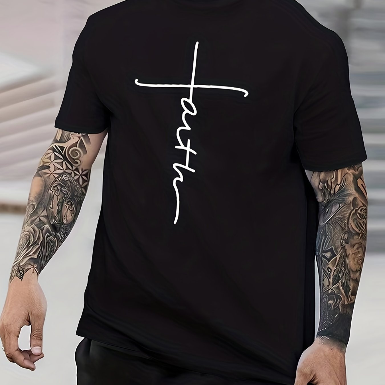Faith Anchor Print Men's Graphic Crew Neck Tee