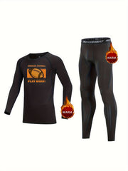 Kids Football Print Compression Base Set Fleece Lined