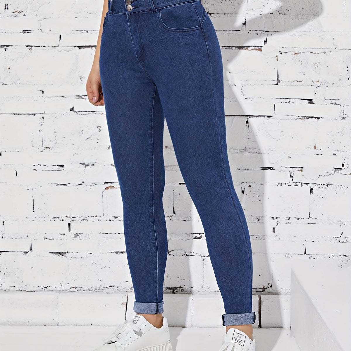 High Stretch Straight Jeans Slash Pockets Versatile Denim Pants