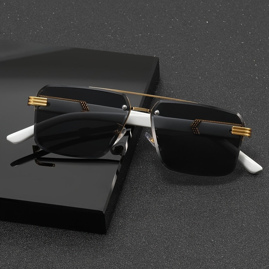 Men's Half Frame Square Cut Sunglasses