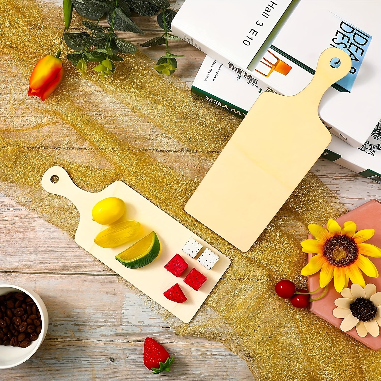 Set of 6 Mini Wooden Cutting Boards with Handles 9.4 x 3.5 Inches