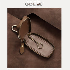 Universal Leather Keychain Set with Metal Buckle Zipper Bag