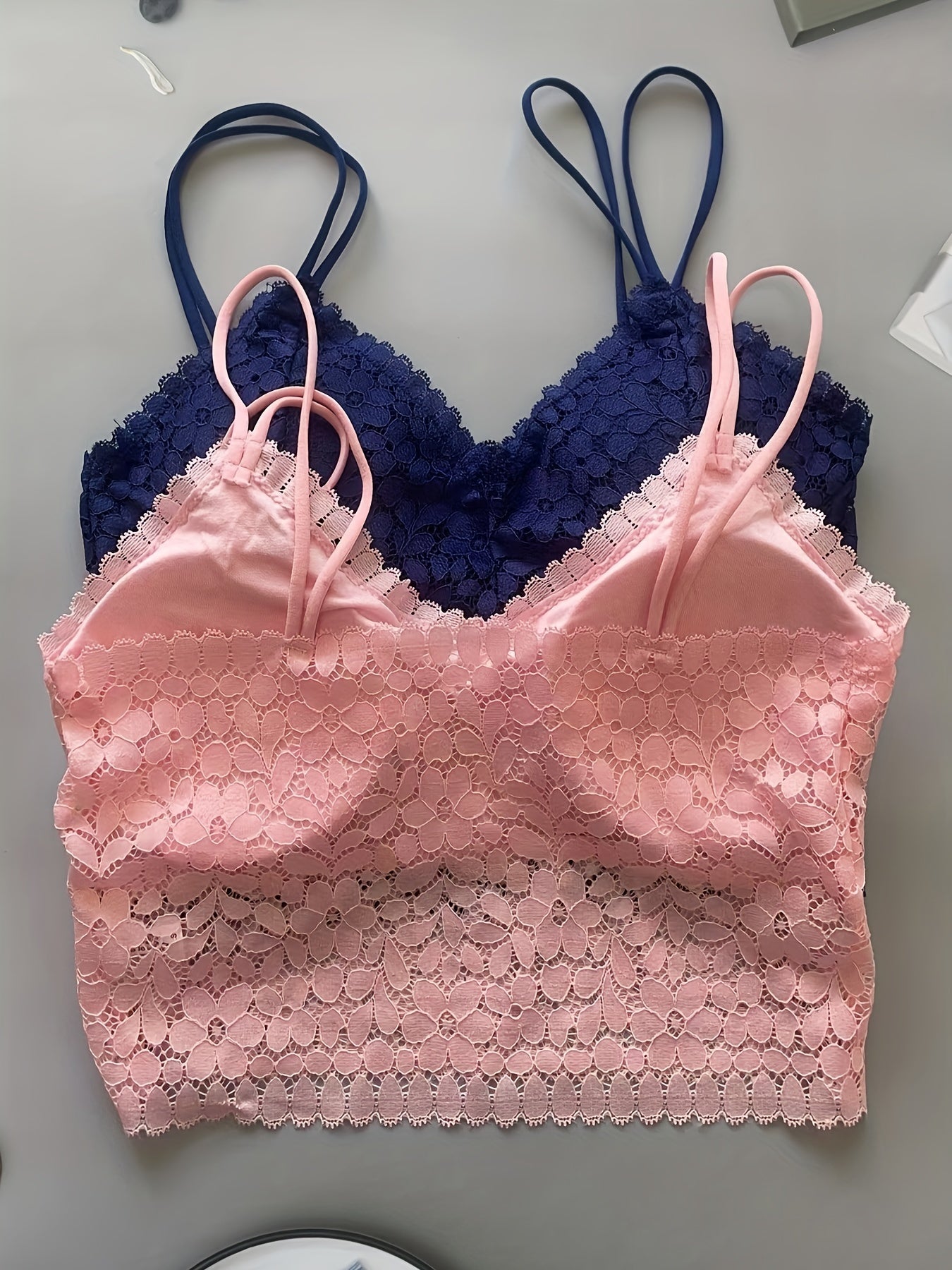 2pcs Lace Wireless Bras Comfy Breathable Double Straps Women's Lingerie