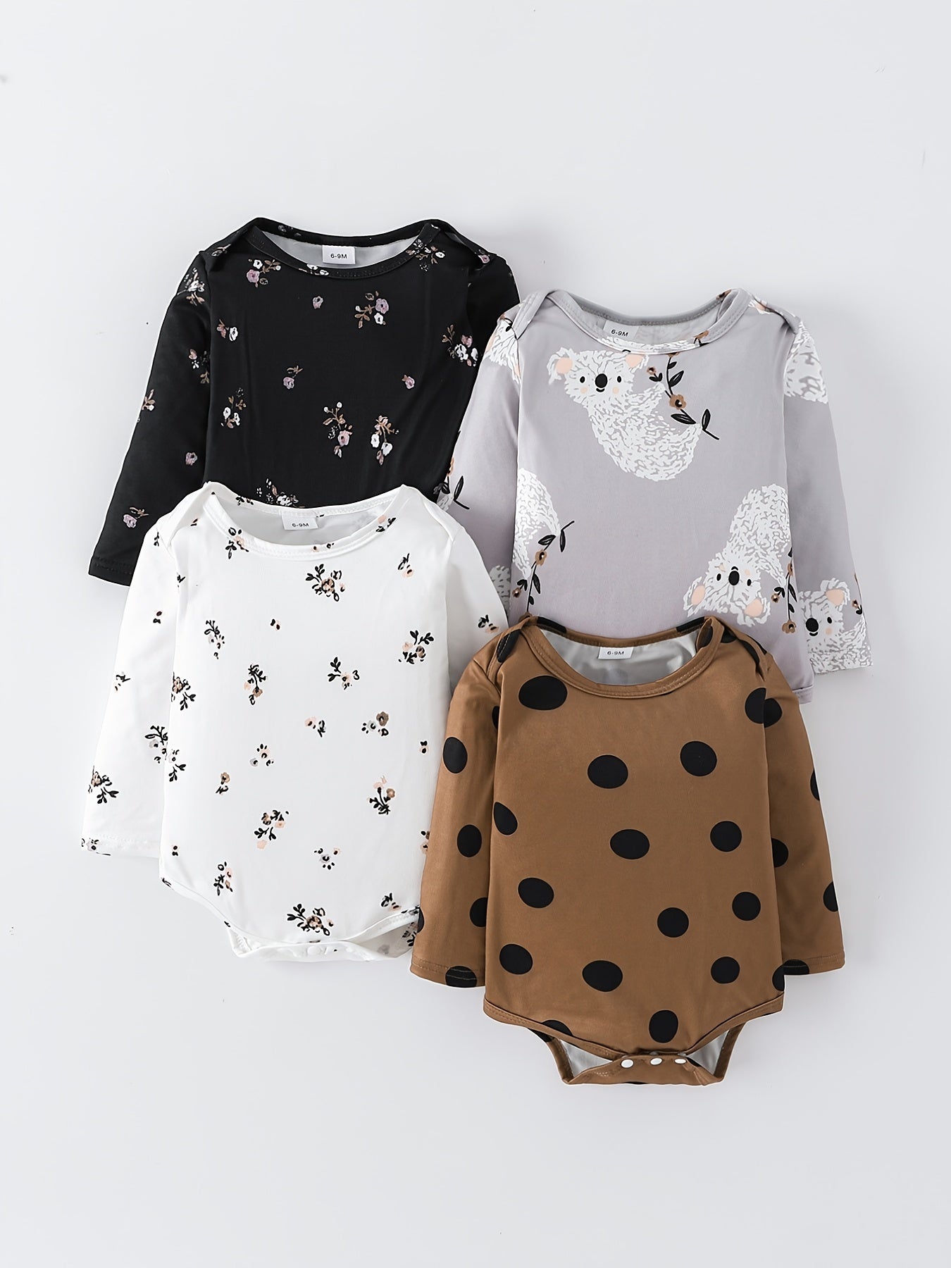 Baby Girls 4pcs Triangle Bodysuits in Ditsy Floral Dot Print