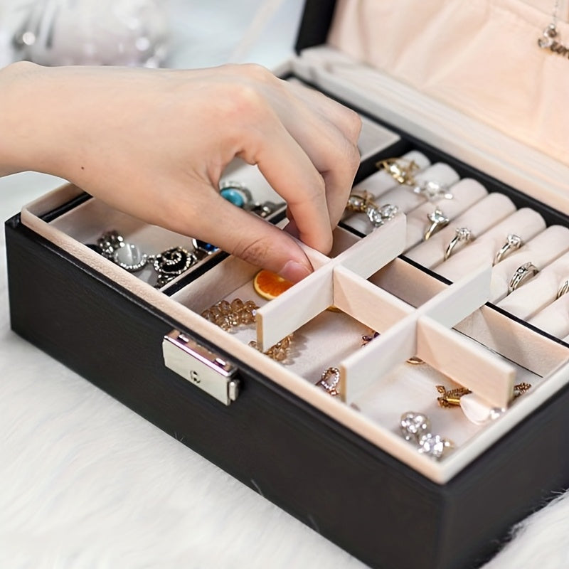 Double Layer Large Capacity PU Jewelry Box Portable Leather Jewelry Storage Box