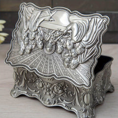 Vintage Jewelry Box Antique Silvery Trinket Box Rectangular Treasure Chest