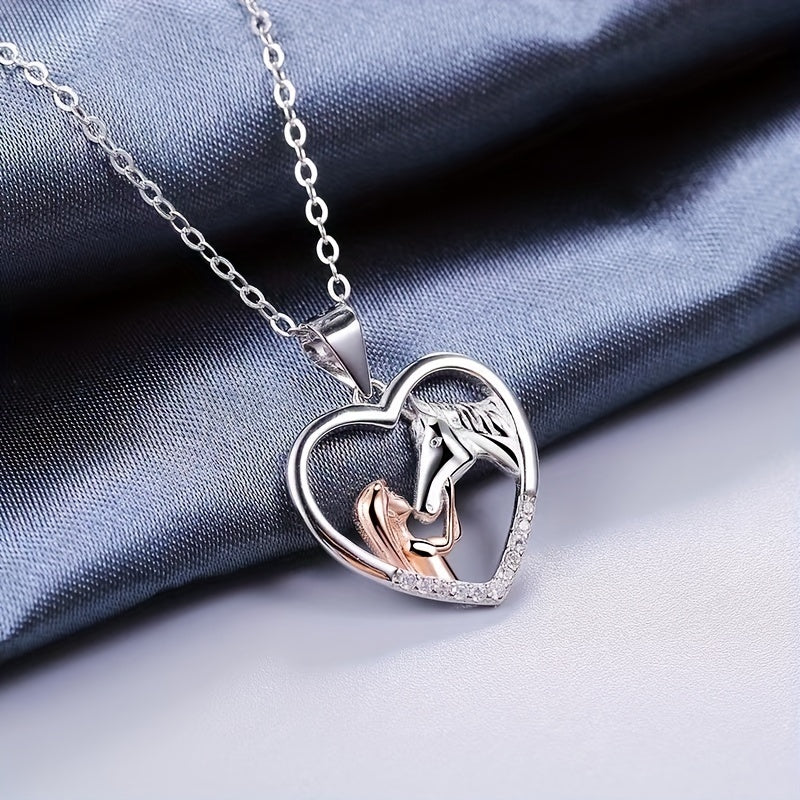 Girl And Horse Rhinestones Pendant Necklace Clavicle Chain
