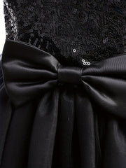 Girls Sleeveless Princess Dress Sequin Bow Belt Gothic Style