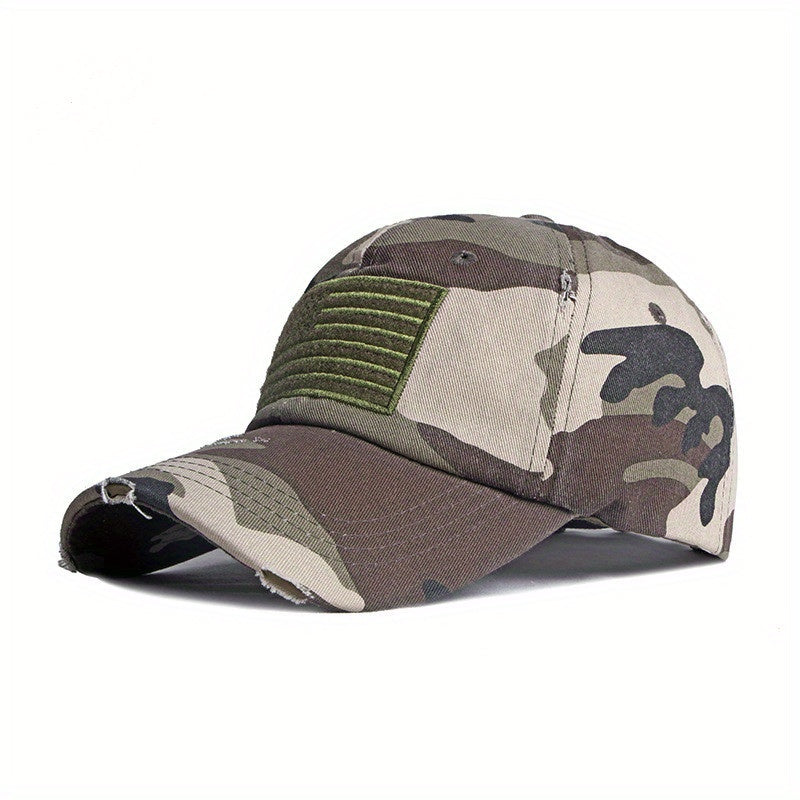 Distressed Sunshade Ripped Baseball Cap Embroidered Flag Peaked Cap
