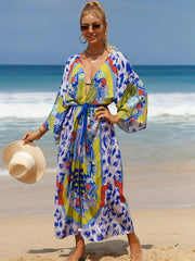 Plus Size Boho Kimono Women's Plus Painting Print V Neck Batwing Sleeve
