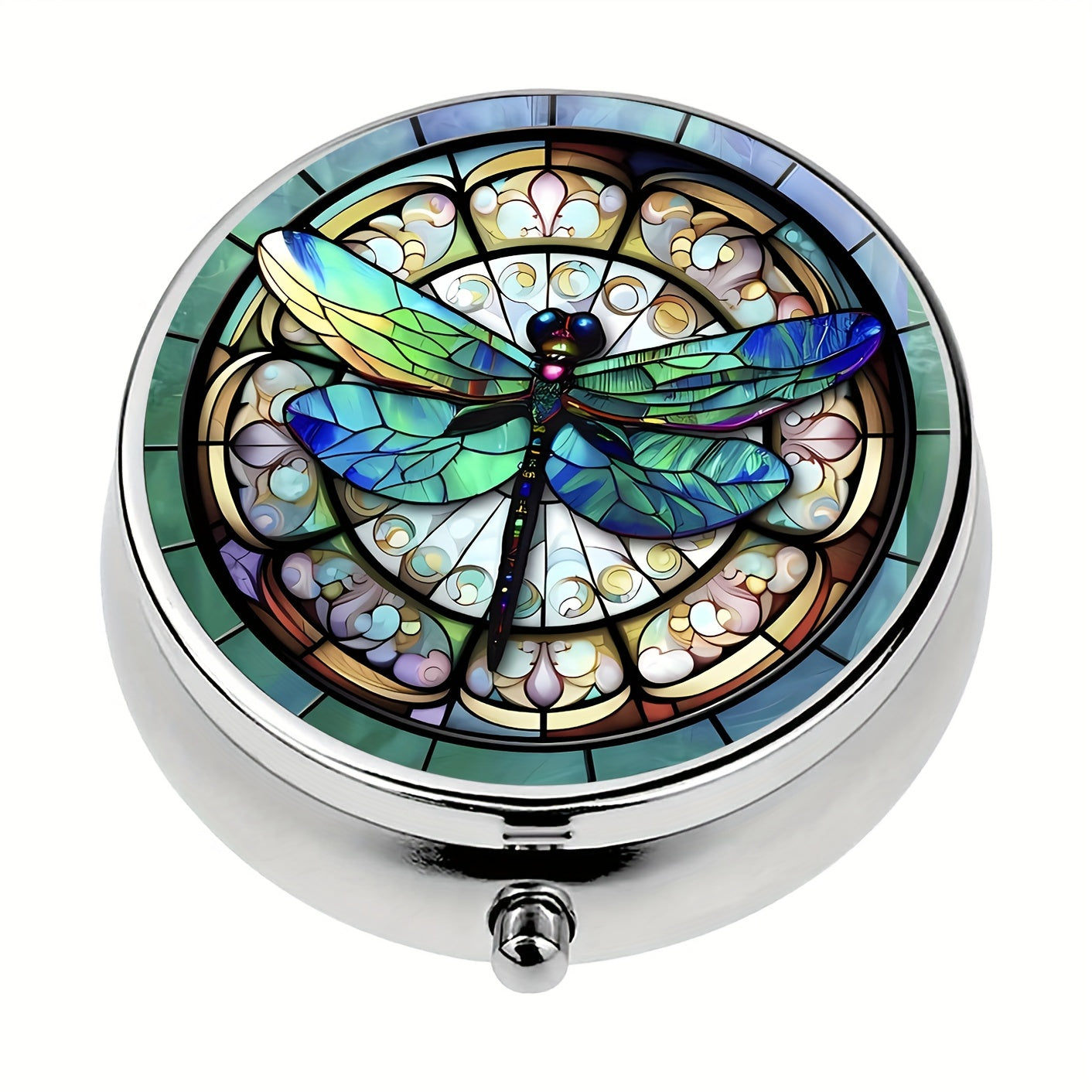 Glass Dragonfly Pill Box 3 Compartment Medicine Organizer