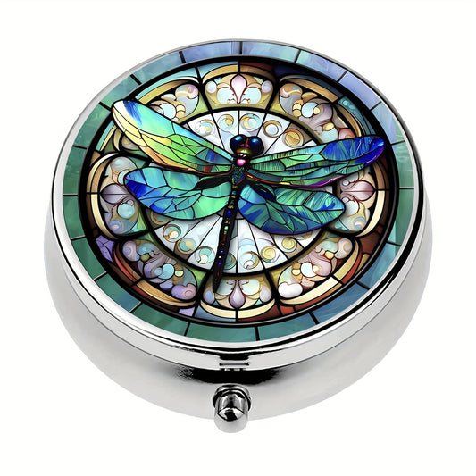Glass Dragonfly Pill Box 3 Compartment Medicine Organizer