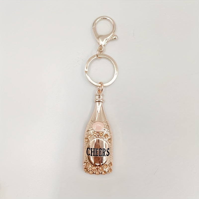 Wine Button Shape Keychain Pendant Metal Enamel Key Ring Pendant Bag Ornament