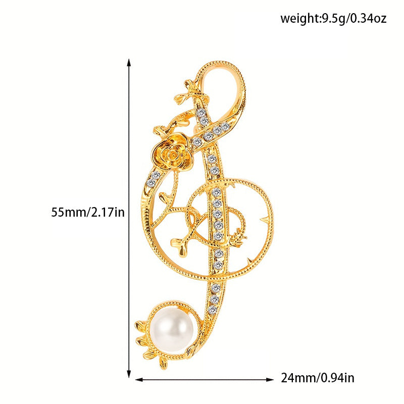 Music Note Brooch Pin Crystal Suit Brooch Pearl Jewelry