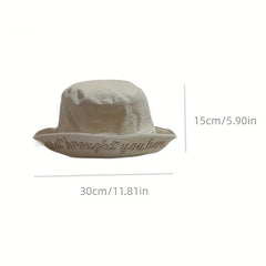 Embroidered Reversible Bucket Hat Solid Wide Brim Casual Fisherman Cap