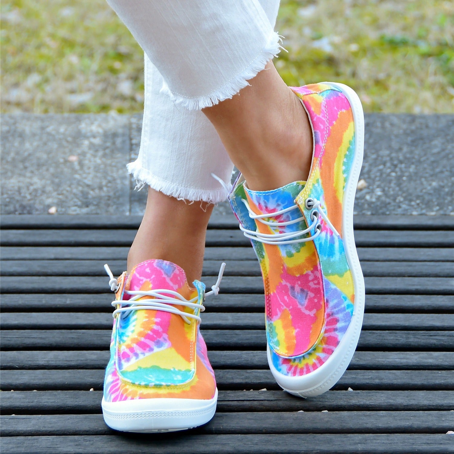 Tie Dye Canvas Casual Sneakers Low Top Lace-Up Women's Shoes