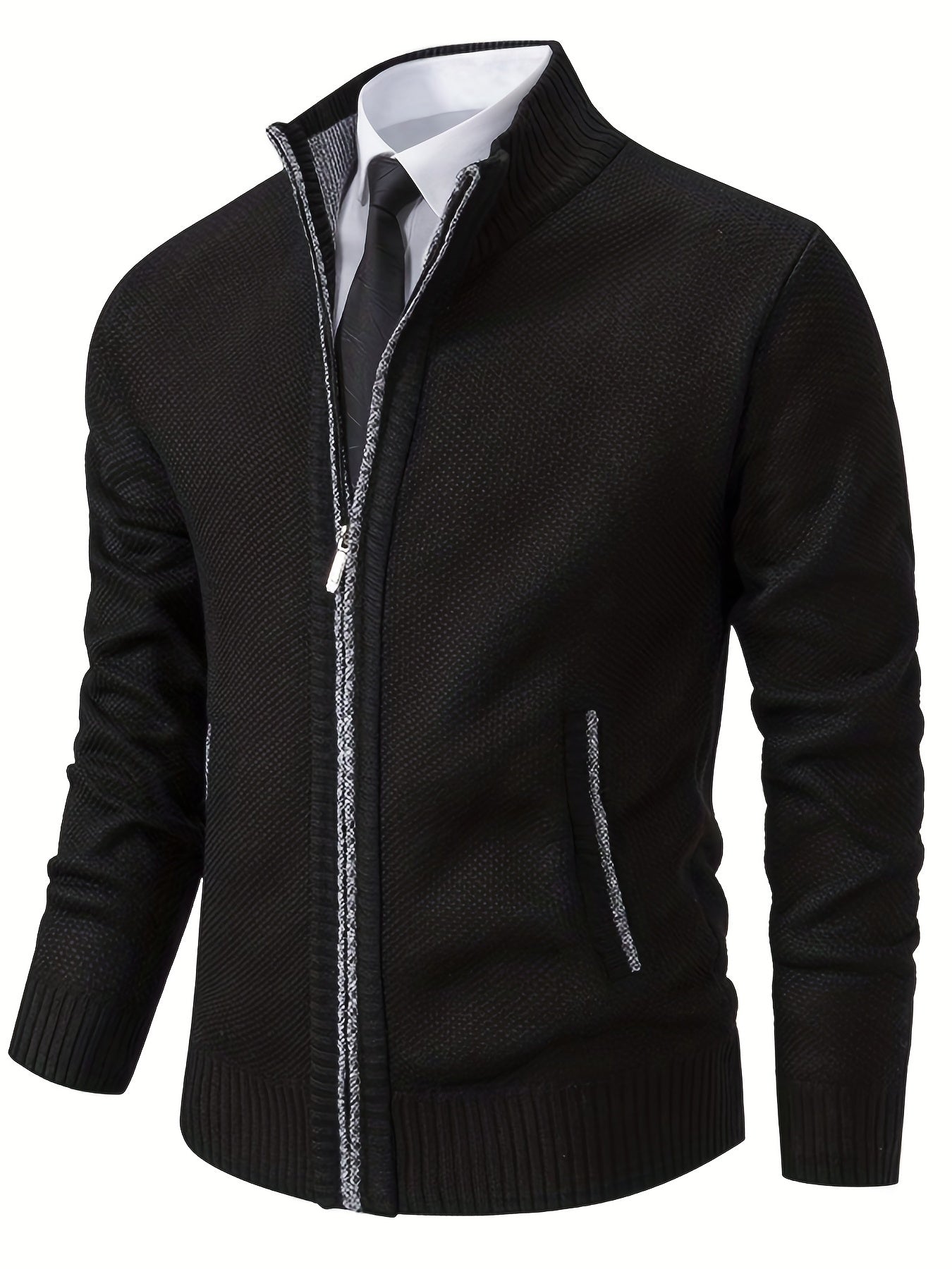 Men's Thermal Zip Up Jacket Stand up Collar Cardigan