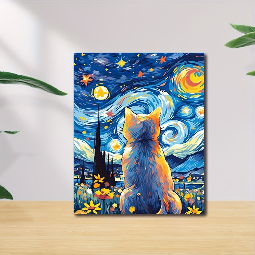 Starry Sky Cat DIY Canvas Painting Set 40x50 Frameless Polyester Fiber