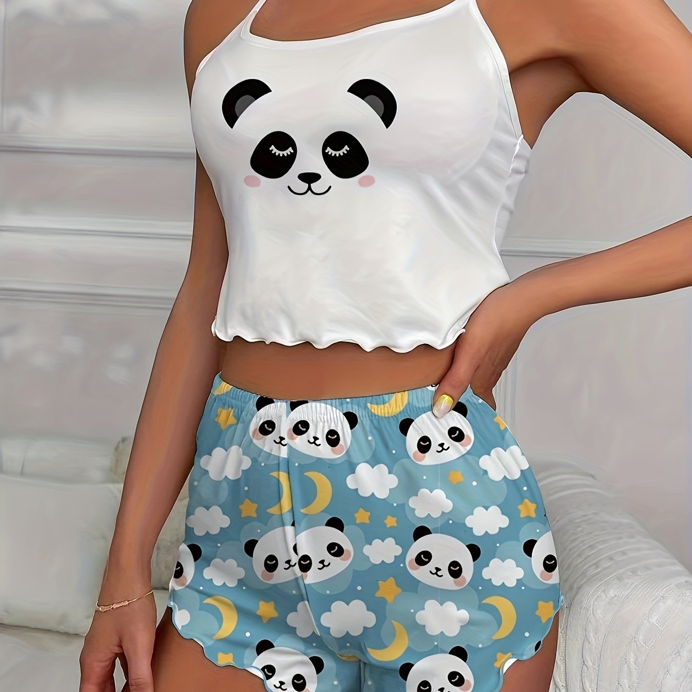 Panda Print Pajama Set Women's Sleepwear & Loungewear