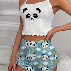 Panda Print Pajama Set Women's Sleepwear & Loungewear