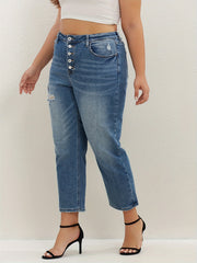  Ripped Button Up High Rise Crop Jeans