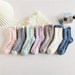 7 Pairs Colorblock Fuzzy Socks Comfy & Warm Thickened Floor Socks