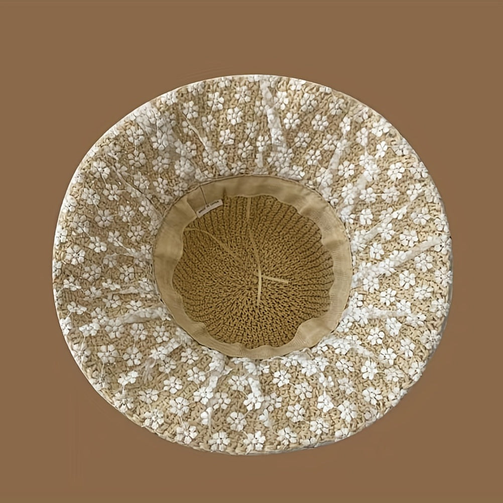 Lace Flower Brim Sun Hat Ribbon Bowknot Straw Hat