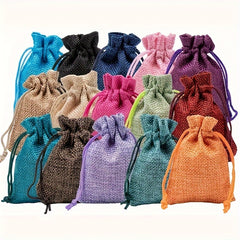 10pcs Drawstring Gift Bags in Mixed Colors for Christmas Party Favor Supplies