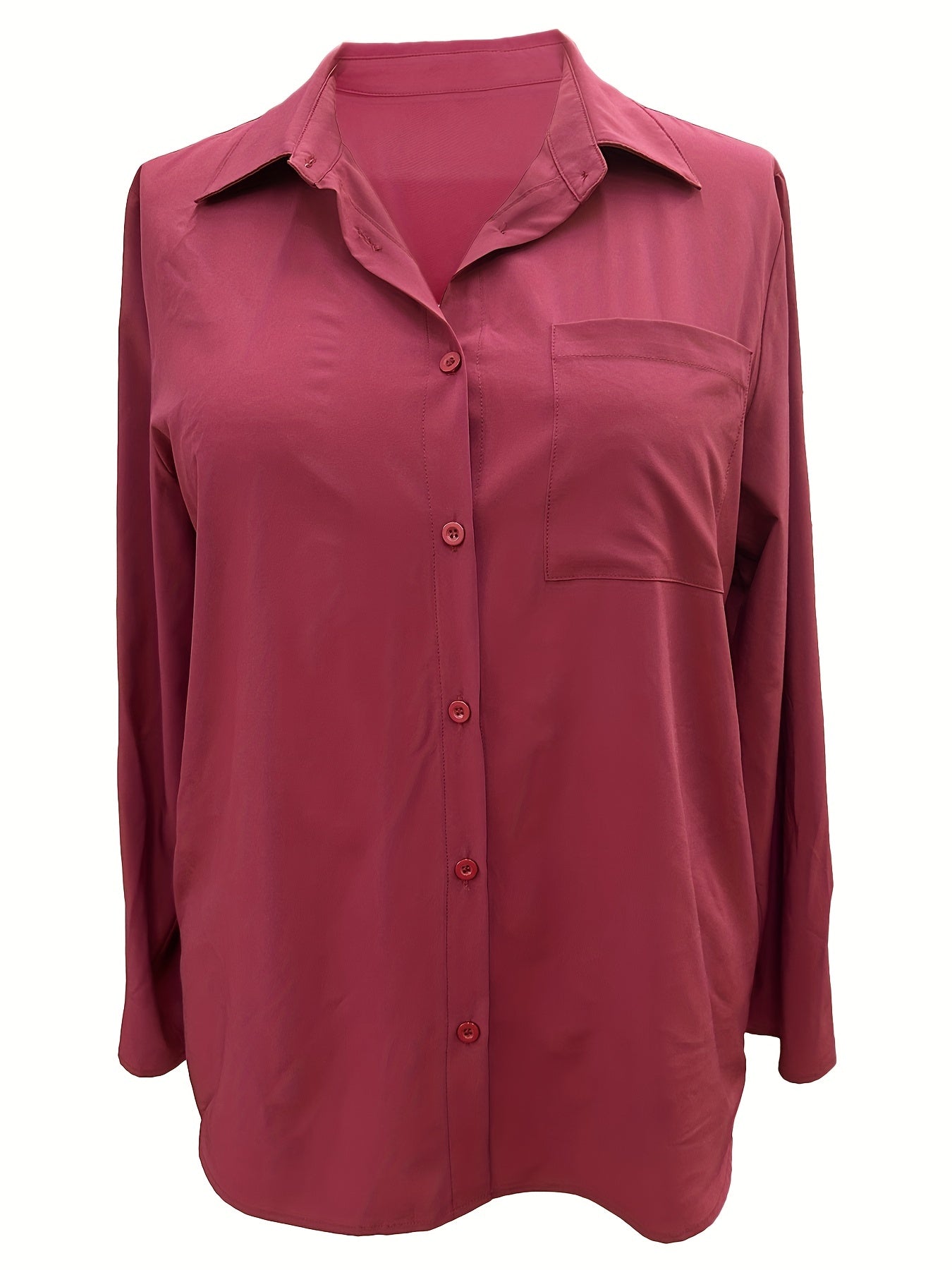  Solid Button Up Long Sleeve Blouse