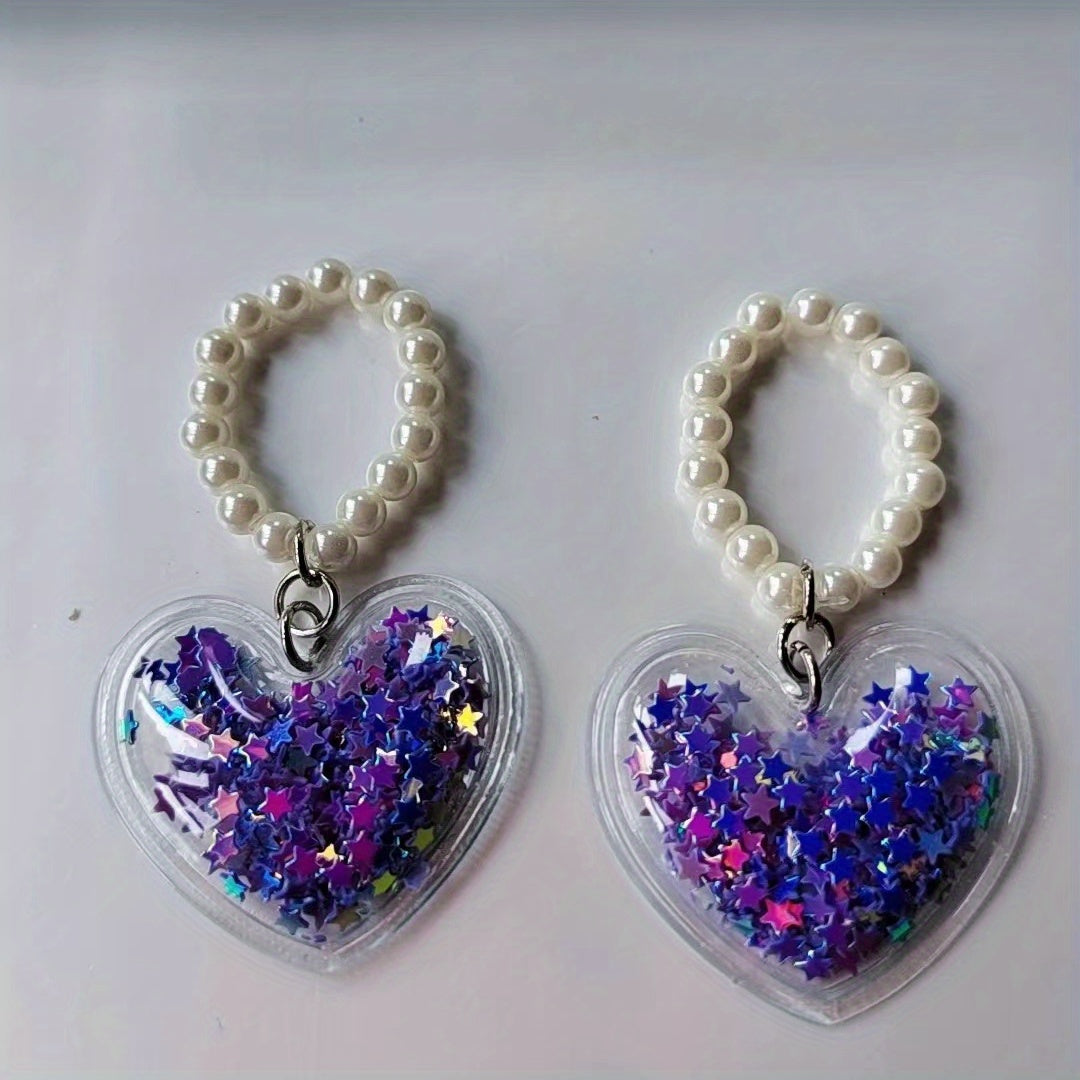 Heart Shape & Five star Quicksand Pendant With Beaded Chain