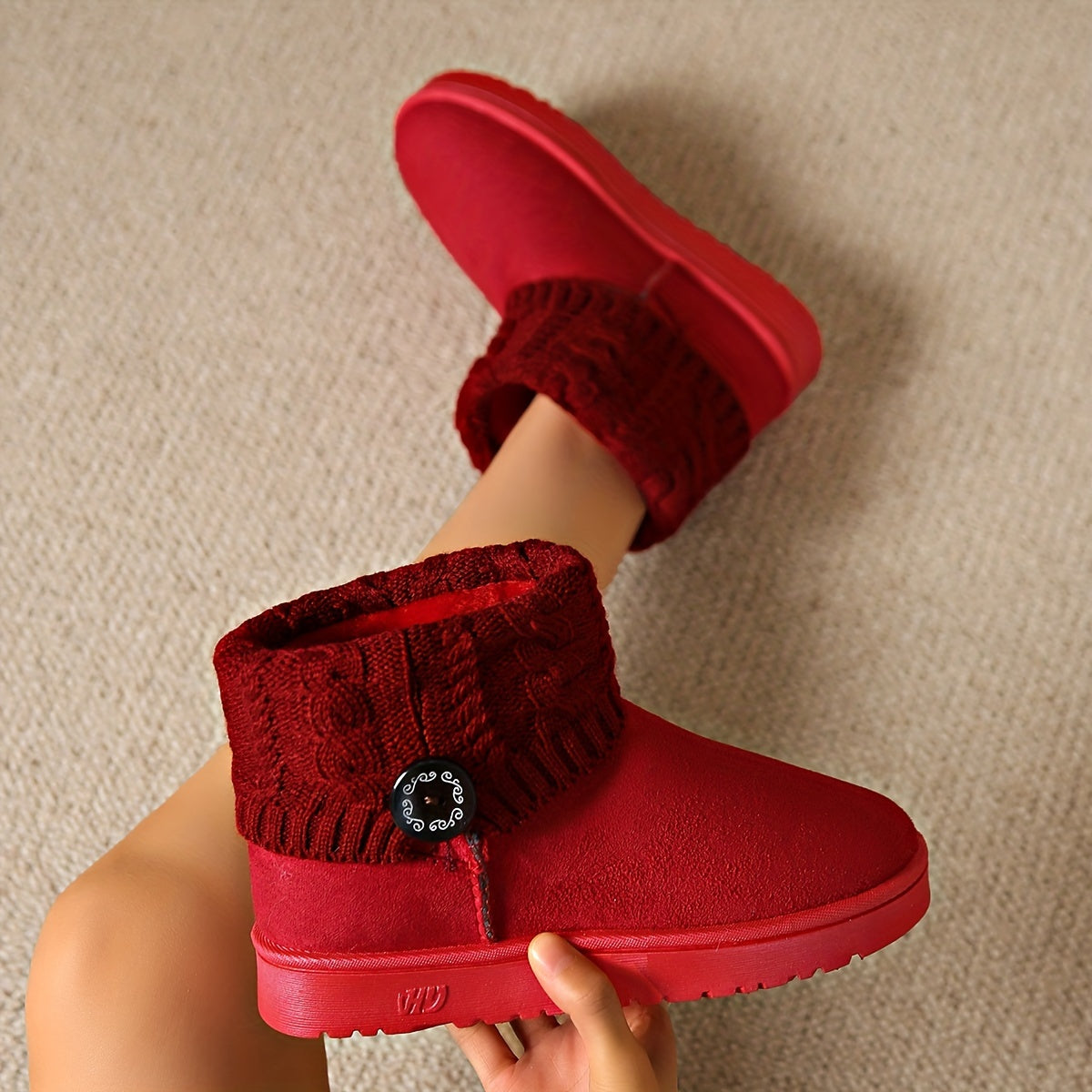 Women's Winter Snow Boots Button Knitting Band Ankle Boots
