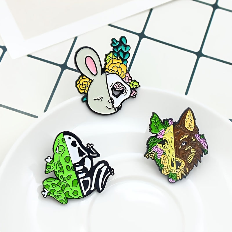 Half Skeleton Animal Brooch Novelty Design