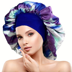 2pcs Colorful Satin Bonnet Oversized Turban Cap Large Elastic Head Wrap